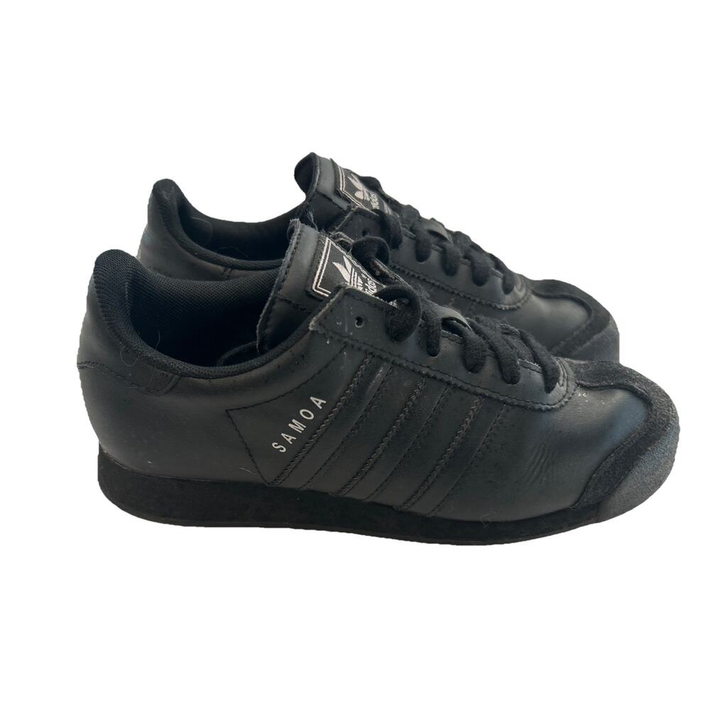 Adidas Samoa Shoes Mens Size 4/ Women’s Size 6 Black Leather G22610 Logo Striped